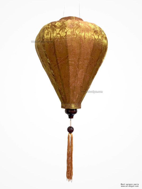 Lampion en Soie Marron de la ville de Hoi An au Vietnam, Lanterne Asiatique en Tissu, Bambou et Bois. Article vendu par la Boutique Art-saigon.com
