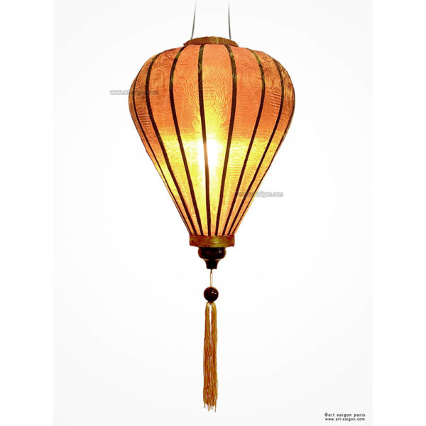 Lampion en Soie Marron de la ville de Hoi An au Vietnam, Lanterne Asiatique en Tissu, Bambou et Bois. Article vendu par la Boutique Art-saigon.com