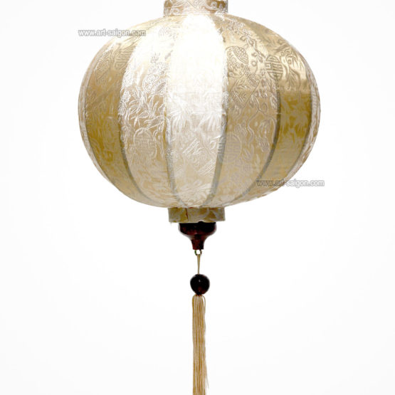 Lampion Traditionnel en Soie Beige de la ville de Hoi An au Vietnam, Lanterne Asiatique en Tissu, Bambou et Bois |Décoration et Artisanat Asiatique - Article vendu par la Boutique Art-saigon.com