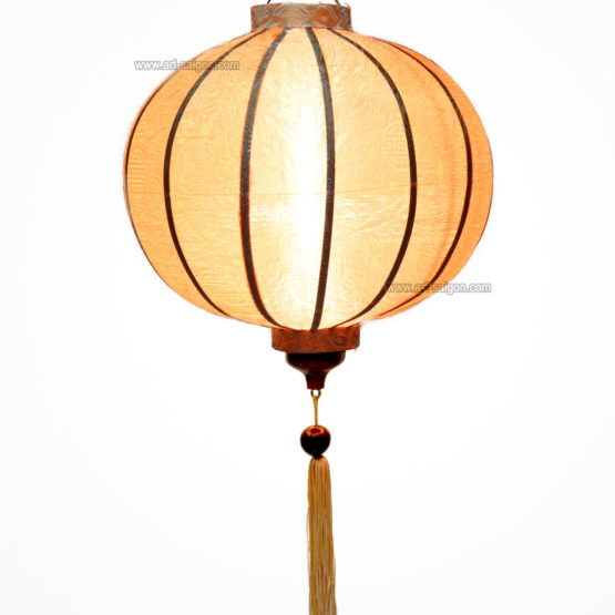 Lampion Traditionnel en Soie Beige de la ville de Hoi An au Vietnam, Lanterne Asiatique en Tissu, Bambou et Bois |Décoration et Artisanat Asiatique - Article vendu par la Boutique Art-saigon.com
