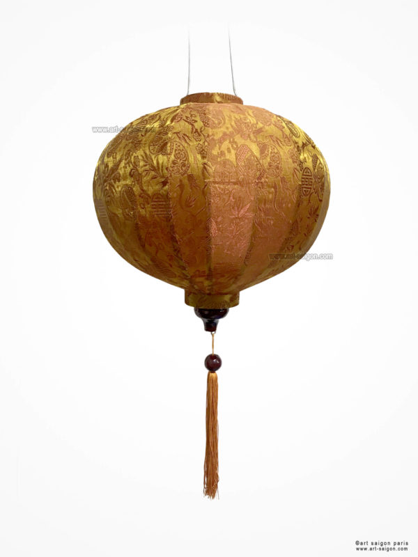 Lampion en Soie Marron de la ville de Hoi An au Vietnam, Lanterne Asiatique en Tissu, Bambou et Bois. Article vendu par la Boutique Art-saigon.com