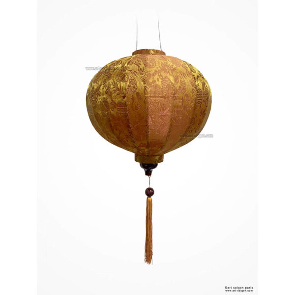 Lampion en Soie Marron de la ville de Hoi An au Vietnam, Lanterne Asiatique en Tissu, Bambou et Bois. Article vendu par la Boutique Art-saigon.com