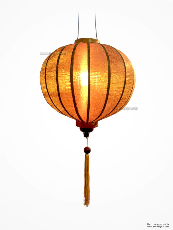 Lampion en Soie Marron de la ville de Hoi An au Vietnam, Lanterne Asiatique en Tissu, Bambou et Bois. Article vendu par la Boutique Art-saigon.com
