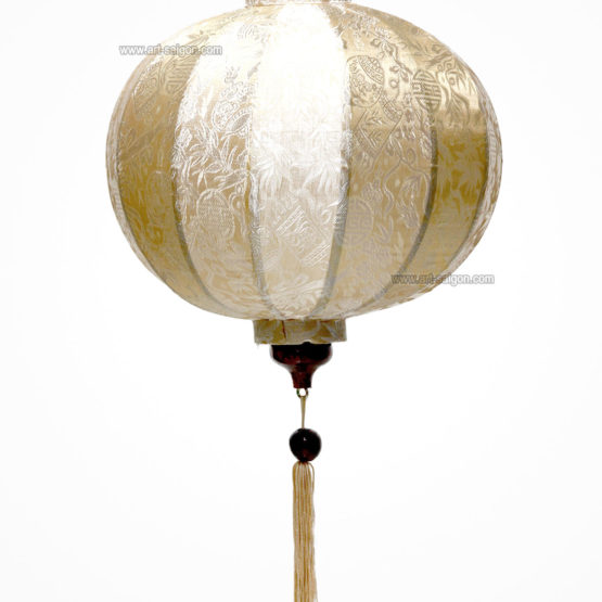 Lampion Traditionnel en Soie Beige de la ville de Hoi An au Vietnam, Lanterne Asiatique en Tissu, Bambou et Bois |Décoration et Artisanat Asiatique - Article vendu par la Boutique Art-saigon.com