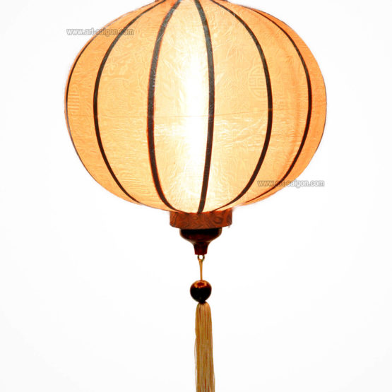 Lampion Traditionnel en Soie Beige de la ville de Hoi An au Vietnam, Lanterne Asiatique en Tissu, Bambou et Bois |Décoration et Artisanat Asiatique - Article vendu par la Boutique Art-saigon.com