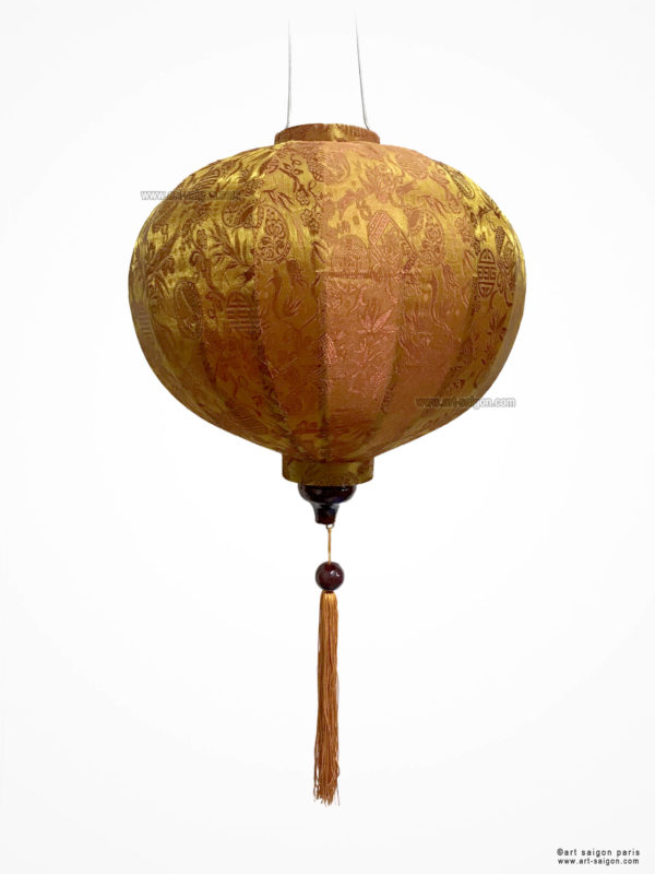 Lampion Traditionnel en Soie Marron de la ville de Hoi An au Vietnam, Lanterne Asiatique en Tissu, Bambou et Bois |Décoration et Artisanat d'Asie - Article vendu par la Boutique Art-saigon.com