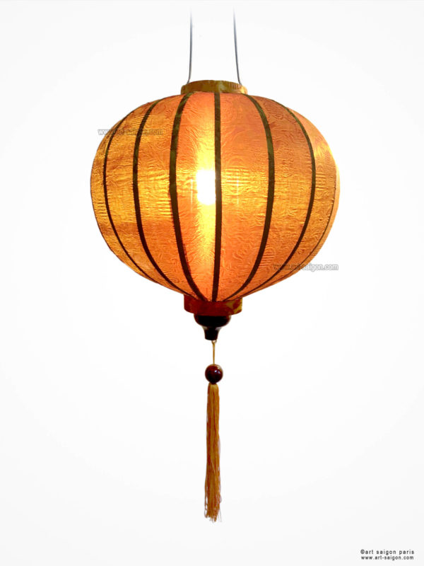 Lampion Traditionnel en Soie Marron de la ville de Hoi An au Vietnam, Lanterne Asiatique en Tissu, Bambou et Bois |Décoration et Artisanat d'Asie - Article vendu par la Boutique Art-saigon.com