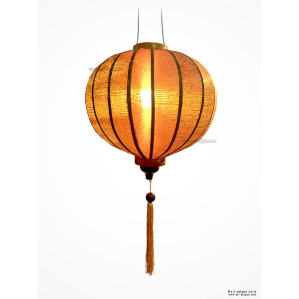 Lampion Traditionnel en Soie Marron de la ville de Hoi An au Vietnam, Lanterne Asiatique en Tissu, Bambou et Bois |Décoration et Artisanat d'Asie - Article vendu par la Boutique Art-saigon.com