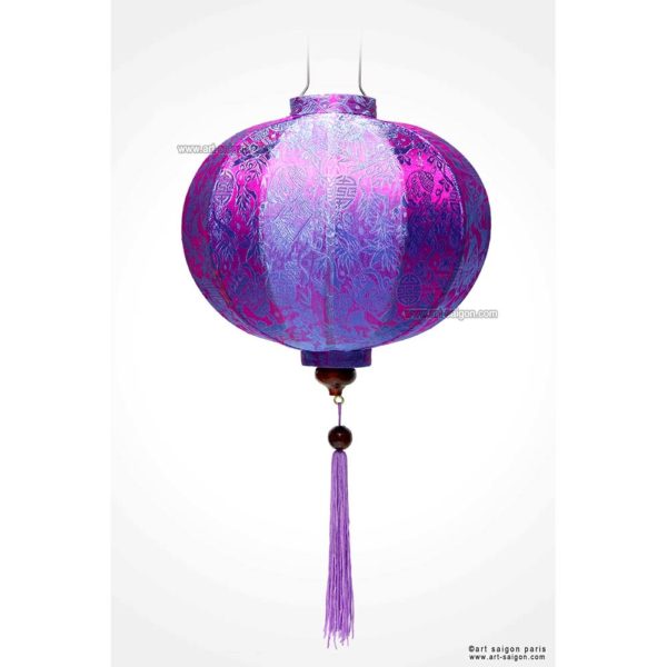 Lampion Traditionnel en Soie Mauve de la ville de Hoi An au Vietnam, Lanterne Asiatique en Tissu, Bambou et Bois |Décoration et Artisanat Asiatique - Article vendu par la Boutique Art-saigon.com