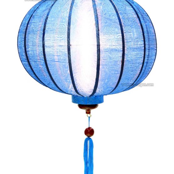 Lampion Traditionnel en Soie Bleu de la ville de Hoi An au Vietnam, Lanterne Asiatique en Tissu, Bambou et Bois |Décoration et Artisanat Asiatique - Article vendu par la Boutique Art-saigon.com