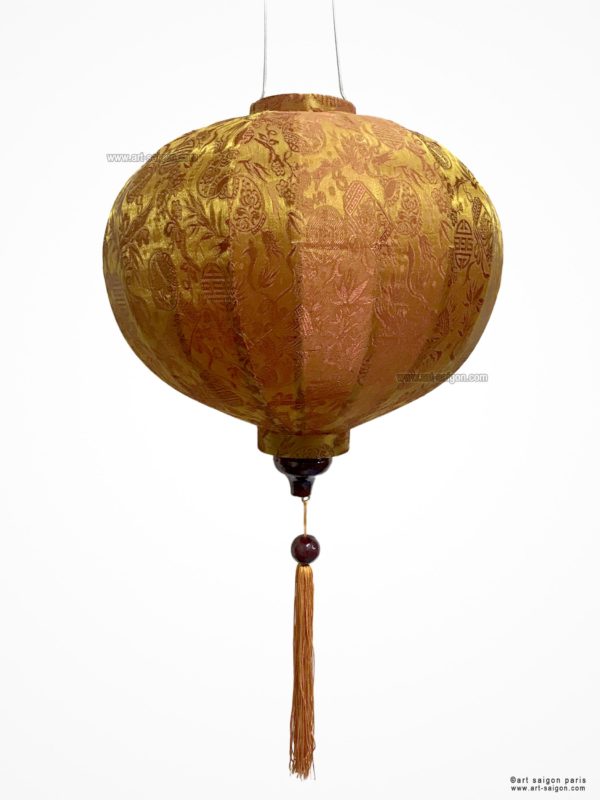 Lampion Traditionnel en Soie Marron de la ville de Hoi An au Vietnam, Lanterne Asiatique en Tissu, Bambou et Bois |Décoration et Artisanat Asiatique - Article vendu par la Boutique Art-saigon.com