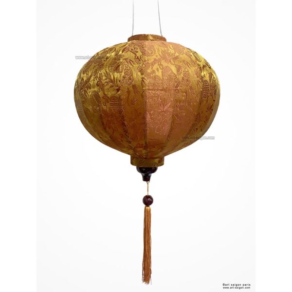 Lampion Traditionnel en Soie Marron de la ville de Hoi An au Vietnam, Lanterne Asiatique en Tissu, Bambou et Bois |Décoration et Artisanat Asiatique - Article vendu par la Boutique Art-saigon.com