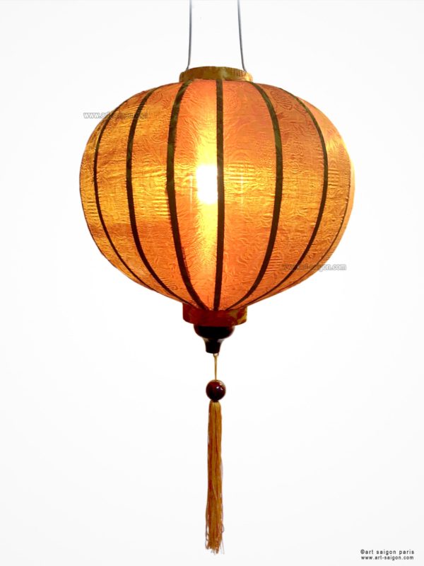 Lampion Traditionnel en Soie Marron de la ville de Hoi An au Vietnam, Lanterne Asiatique en Tissu, Bambou et Bois |Décoration et Artisanat Asiatique - Article vendu par la Boutique Art-saigon.com