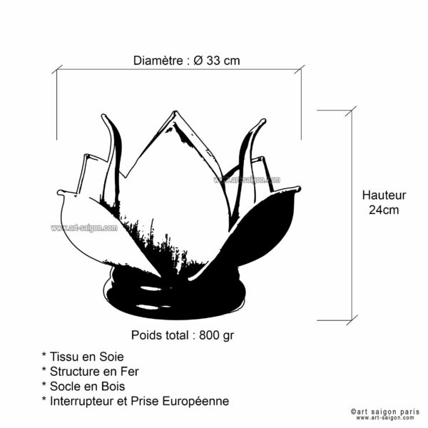 Lampe Fleur de Lotus en Soie Vert - Lampe de Chevet Asiatique H24cm (Réf. LL-GR-V) – Image 6