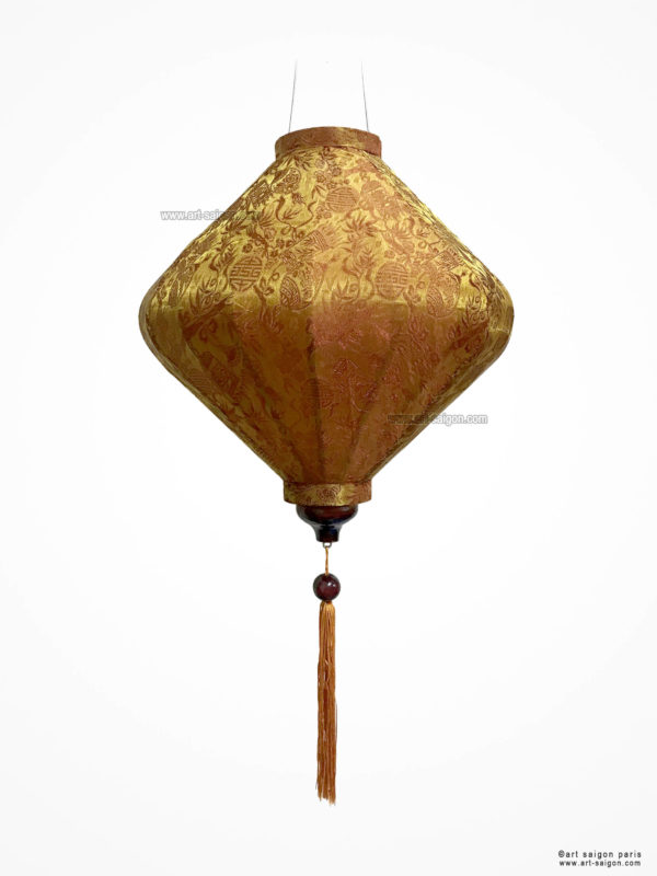 Lampion Traditionnel en Soie Marron de la ville de Hoi An au Vietnam, Lanterne Asiatique en Tissu, Bambou et Bois |Décoration et Artisanat Asiatique - Article vendu par la Boutique Art-saigon.com