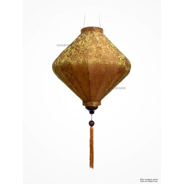 Lampion Traditionnel en Soie Marron de la ville de Hoi An au Vietnam, Lanterne Asiatique en Tissu, Bambou et Bois |Décoration et Artisanat Asiatique - Article vendu par la Boutique Art-saigon.com