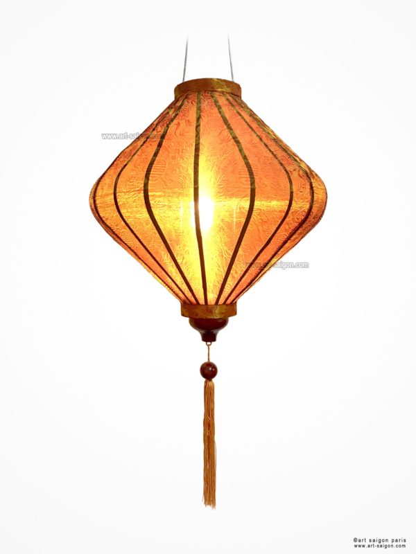 Lampion Traditionnel en Soie Marron de la ville de Hoi An au Vietnam, Lanterne Asiatique en Tissu, Bambou et Bois |Décoration et Artisanat Asiatique - Article vendu par la Boutique Art-saigon.com