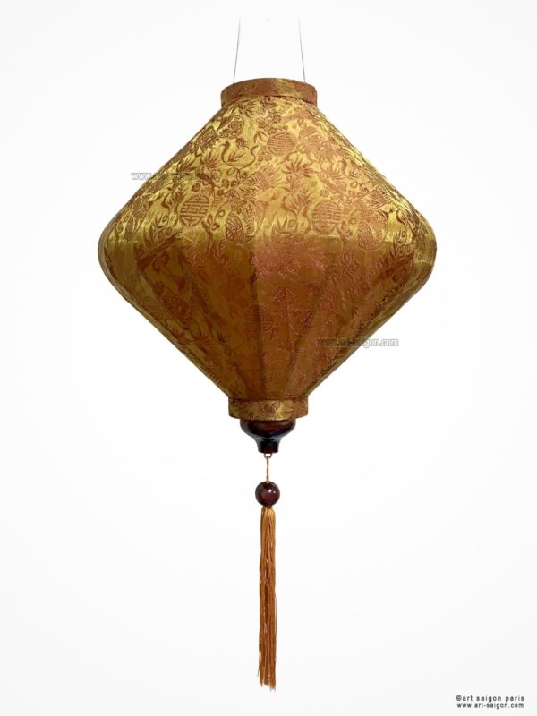 Lampion Traditionnel en Soie Marron de la ville de Hoi An au Vietnam, Lanterne Asiatique en Tissu, Bambou et Bois |Décoration et Artisanat Asiatique - Article vendu par la Boutique Art-saigon.com