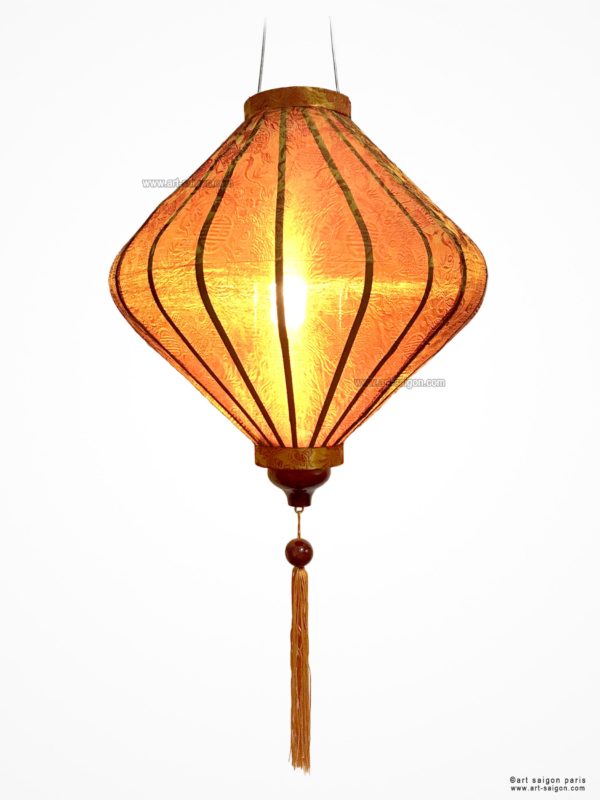 Lampion Traditionnel en Soie Marron de la ville de Hoi An au Vietnam, Lanterne Asiatique en Tissu, Bambou et Bois |Décoration et Artisanat Asiatique - Article vendu par la Boutique Art-saigon.com
