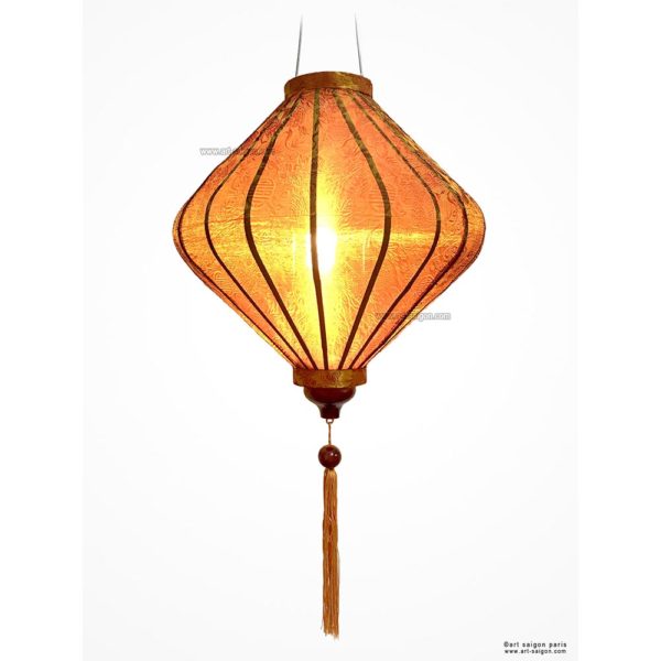 Lampion Traditionnel en Soie Marron de la ville de Hoi An au Vietnam, Lanterne Asiatique en Tissu, Bambou et Bois |Décoration et Artisanat Asiatique - Article vendu par la Boutique Art-saigon.com