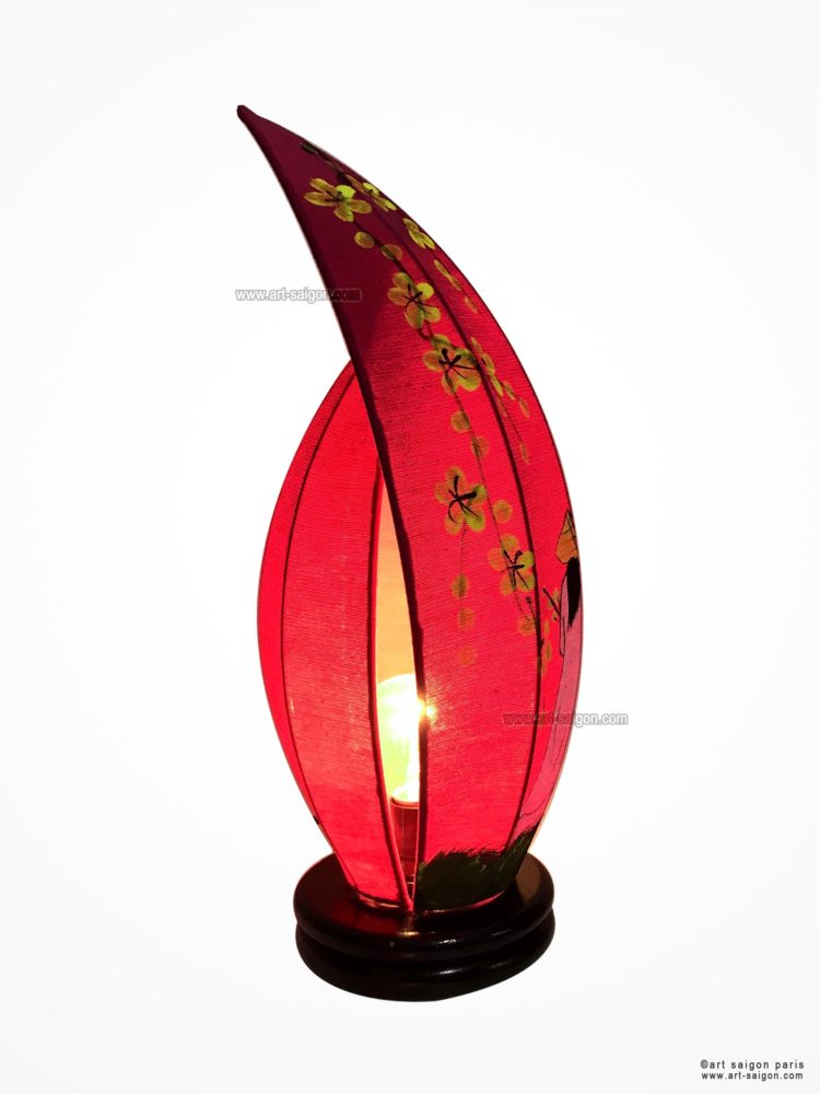 Lampe Chevet Pétale de Lotus Tissu Lin Rouge - Déco Asie