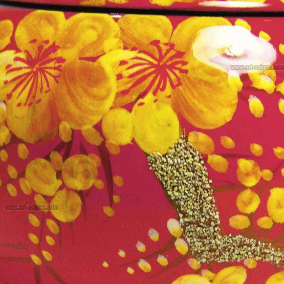 Boite Ronde en Bois Laqué, Motif Fleurs de Cerisier. Décoration et Artisanat du Vietnam. Article vendu par la Boutique Art-saigon.com