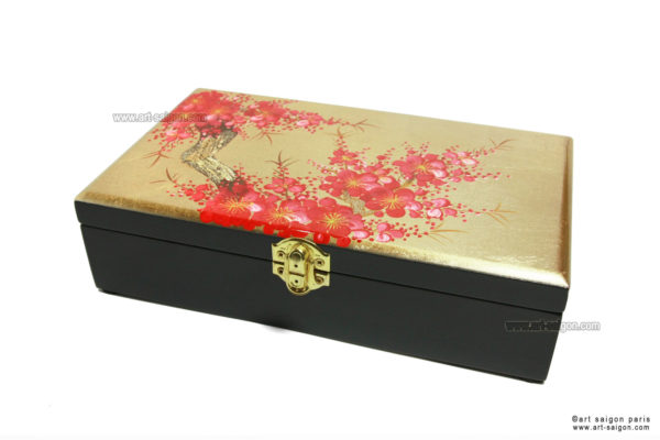 Boite Bijoux en Bois Laqué, Motif Fleurs de Cerisier. Décoration et Artisanat du Vietnam. Article vendu par la Boutique Art-saigon.com