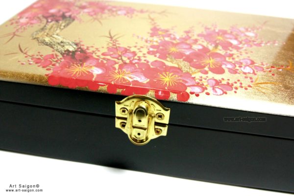 Boite Bijoux en Bois Laqué, Motif Fleurs de Cerisier. Décoration et Artisanat du Vietnam. Article vendu par la Boutique Art-saigon.com