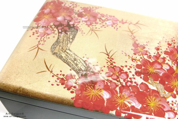 Boite Bijoux en Bois Laqué, Motif Fleurs de Cerisier. Décoration et Artisanat du Vietnam. Article vendu par la Boutique Art-saigon.com