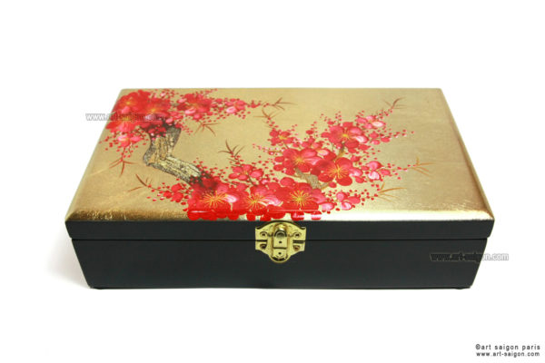 Boite Bijoux en Bois Laqué, Motif Fleurs de Cerisier. Décoration et Artisanat du Vietnam. Article vendu par la Boutique Art-saigon.com