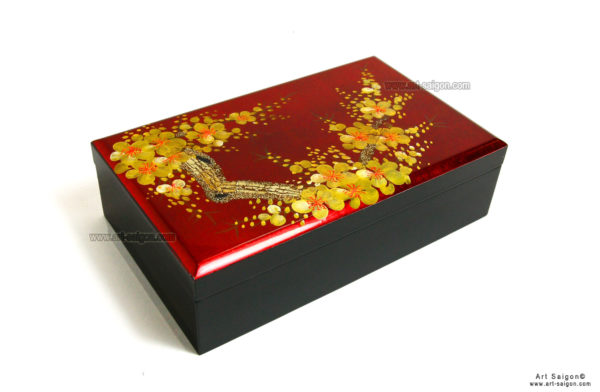 Boite Bijoux en Bois Laqué, Motif Fleurs de Cerisier. Décoration et Artisanat du Vietnam. Article vendu par la Boutique Art-saigon.com
