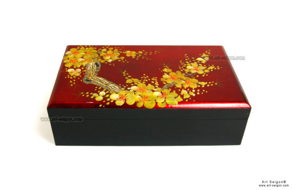 Boite Bijoux en Bois Laqué, Motif Fleurs de Cerisier. Décoration et Artisanat du Vietnam. Article vendu par la Boutique Art-saigon.com