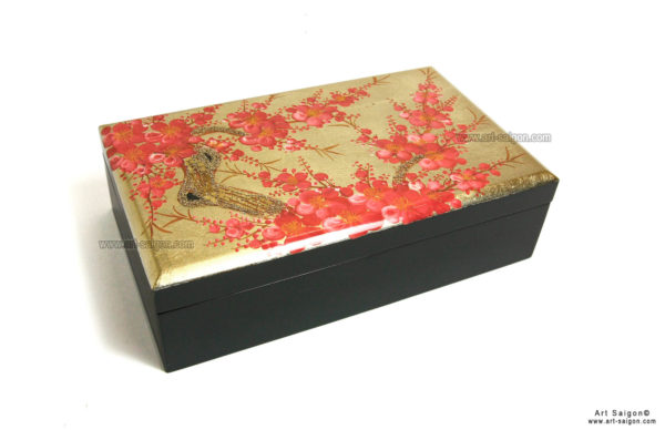 Boite Bijoux en Bois Laqué, Motif Fleurs de Cerisier. Décoration et Artisanat du Vietnam. Article vendu par la Boutique Art-saigon.com