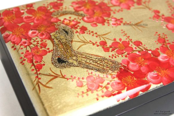 Boite Bijoux en Bois Laqué, Motif Fleurs de Cerisier. Décoration et Artisanat du Vietnam. Article vendu par la Boutique Art-saigon.com