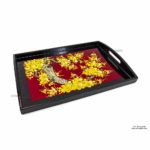 Plateau en Bois Laqué Rouge, Motif Fleurs de Cerisier Jaunes. Décoration et Artisanat du Vietnam. Article vendu par la Boutique Art-saigon.com