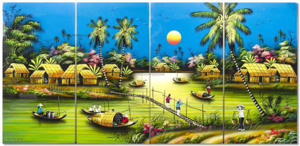 Tableau en Bois Laqué, Motif Campagne du Vietnam. Décoration et Artisanat du Vietnam. Article vendu par la Boutique Art-saigon.com