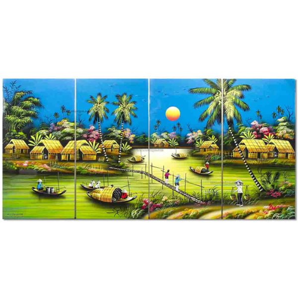 Tableau en Bois Laqué, Motif Campagne du Vietnam. Décoration et Artisanat du Vietnam. Article vendu par la Boutique Art-saigon.com