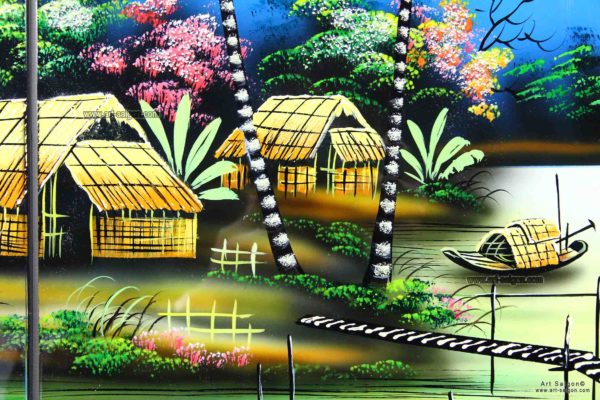 Tableau en Bois Laqué, Motif Campagne du Vietnam. Décoration et Artisanat du Vietnam. Article vendu par la Boutique Art-saigon.com