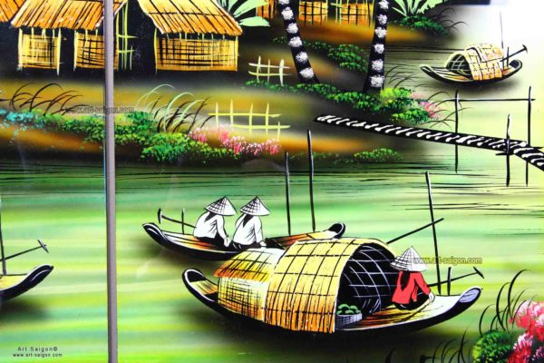 Tableau en Bois Laqué, Motif Campagne du Vietnam. Décoration et Artisanat du Vietnam. Article vendu par la Boutique Art-saigon.com