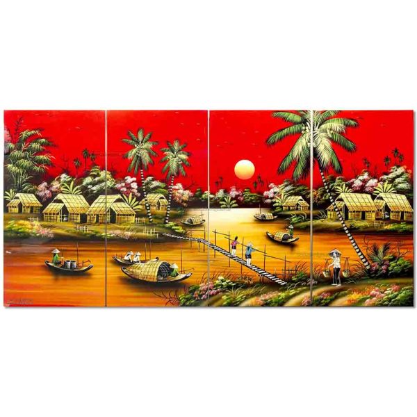 Tableau en Bois Laqué, Motif Campagne du Vietnam. Décoration et Artisanat du Vietnam. Article vendu par la Boutique Art-saigon.com