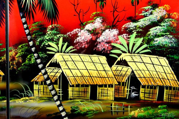 Tableau en Bois Laqué, Motif Campagne du Vietnam. Décoration et Artisanat du Vietnam. Article vendu par la Boutique Art-saigon.com