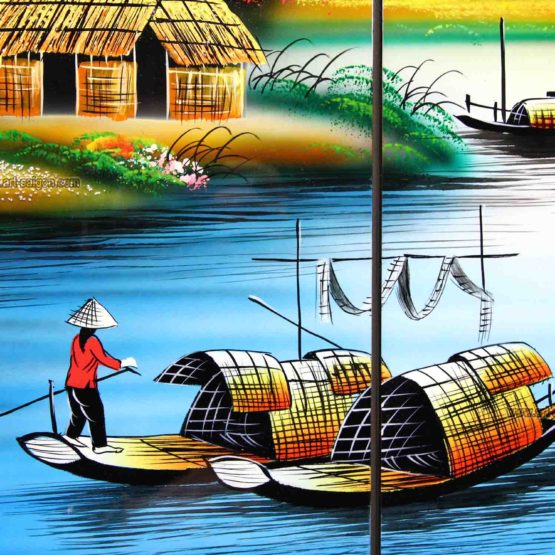 Tableau en Bois Laqué, Motif Campagne du Vietnam. Décoration et Artisanat du Vietnam. Article vendu par la Boutique Art-saigon.com