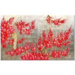 Tableau en Bois Laqué Doré, Fleurs de Cerisier Rouges. Décoration et Artisanat du Vietnam. Article vendu par la Boutique Art-saigon.com
