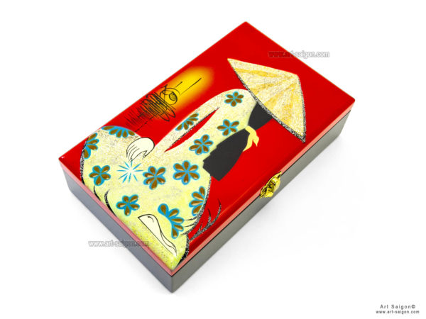 Boite Bijoux en Bois Laqué Peint, Motif Femme Vietnamienne. Décoration et Artisanat du Vietnam. Article vendu par la Boutique Art-saigon.com
