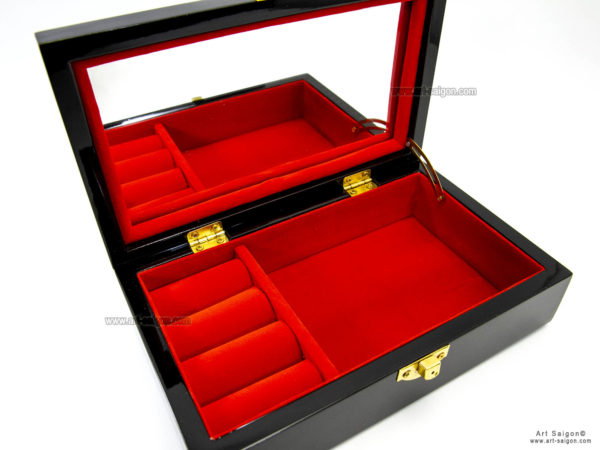 Boite Bijoux en Bois Laqué et Coquille d’œuf, Motif Étudiante Vietnamienne. Décoration et Artisanat du Vietnam. Article vendu par la Boutique Art-saigon.com