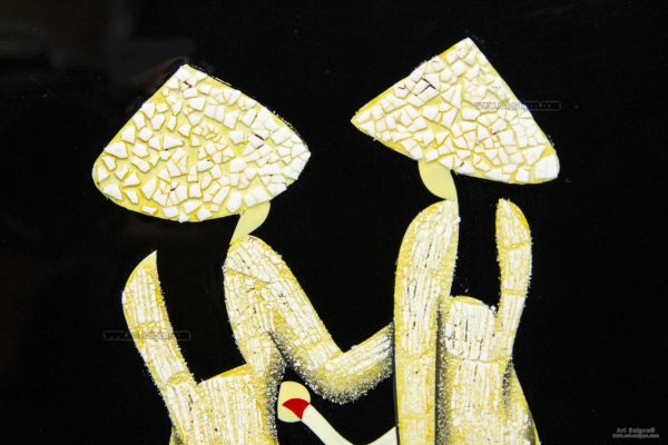 Tableau en Bois Laqué et Coquille d'Œuf, Motif Étudiante Vietnamienne. Décoration et Artisanat du Vietnam. Article vendu par la Boutique Art-saigon.com