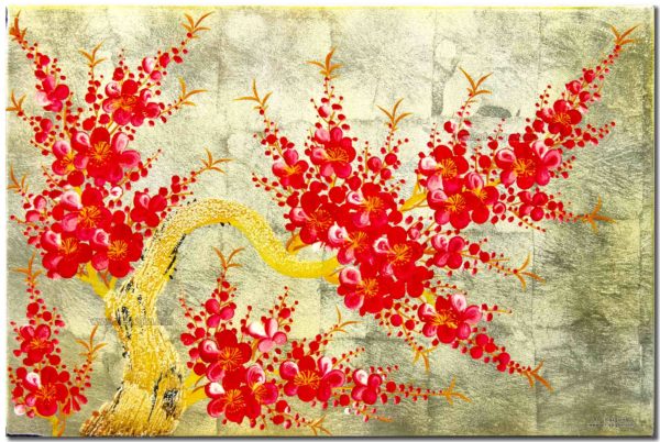 Tableau en Bois Laqué et Coquille d'Œuf, Motif Fleurs de Cerisier. Décoration et Artisanat du Vietnam. Article vendu par la Boutique Art-saigon.com