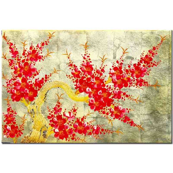 Tableau en Bois Laqué et Coquille d'Œuf, Motif Fleurs de Cerisier. Décoration et Artisanat du Vietnam. Article vendu par la Boutique Art-saigon.com