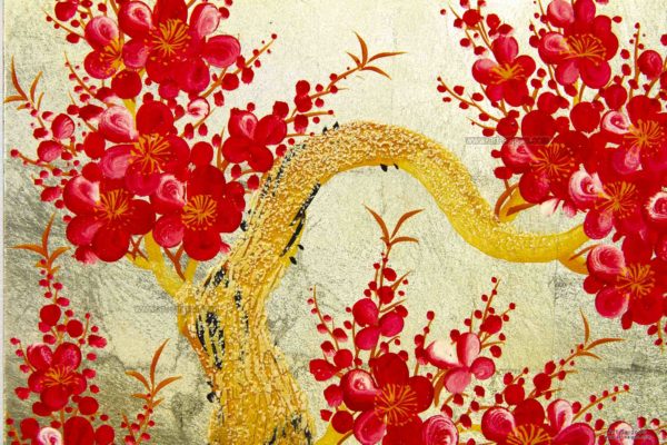 Tableau en Bois Laqué et Coquille d'Œuf, Motif Fleurs de Cerisier. Décoration et Artisanat du Vietnam. Article vendu par la Boutique Art-saigon.com