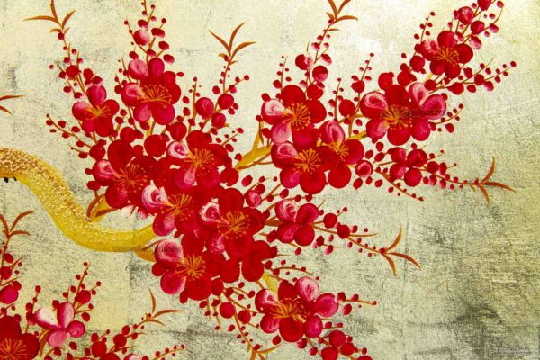 Tableau en Bois Laqué et Coquille d'Œuf, Motif Fleurs de Cerisier. Décoration et Artisanat du Vietnam. Article vendu par la Boutique Art-saigon.com